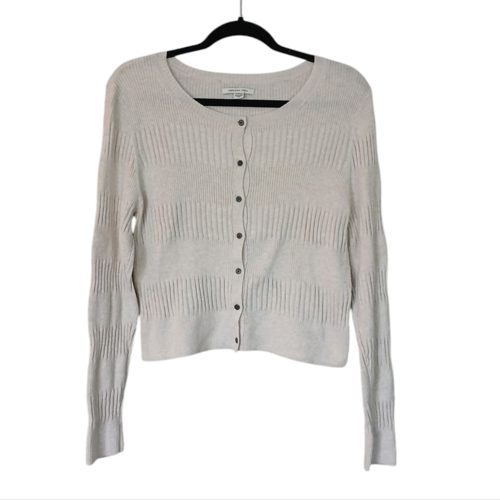 American Eagle Cream Button Down Mixed Ribbed Lon… - image 1